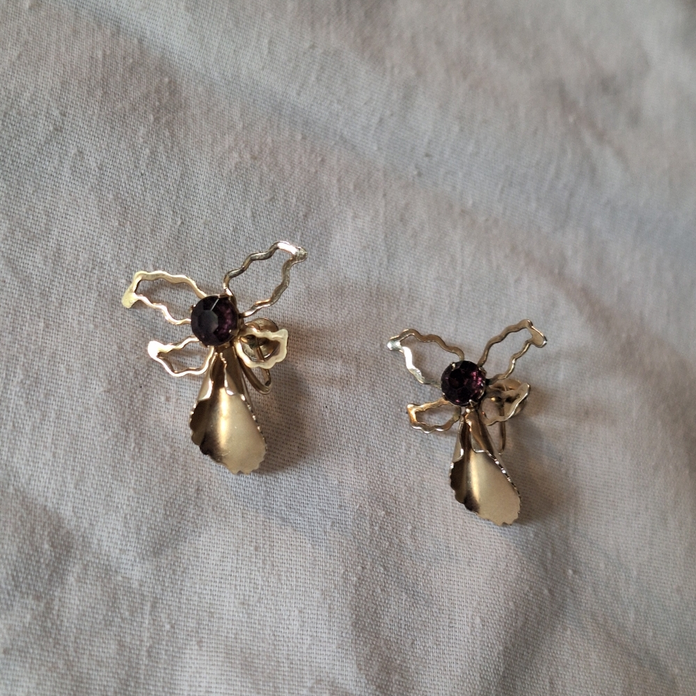 Silver and Purple Flower Earrings